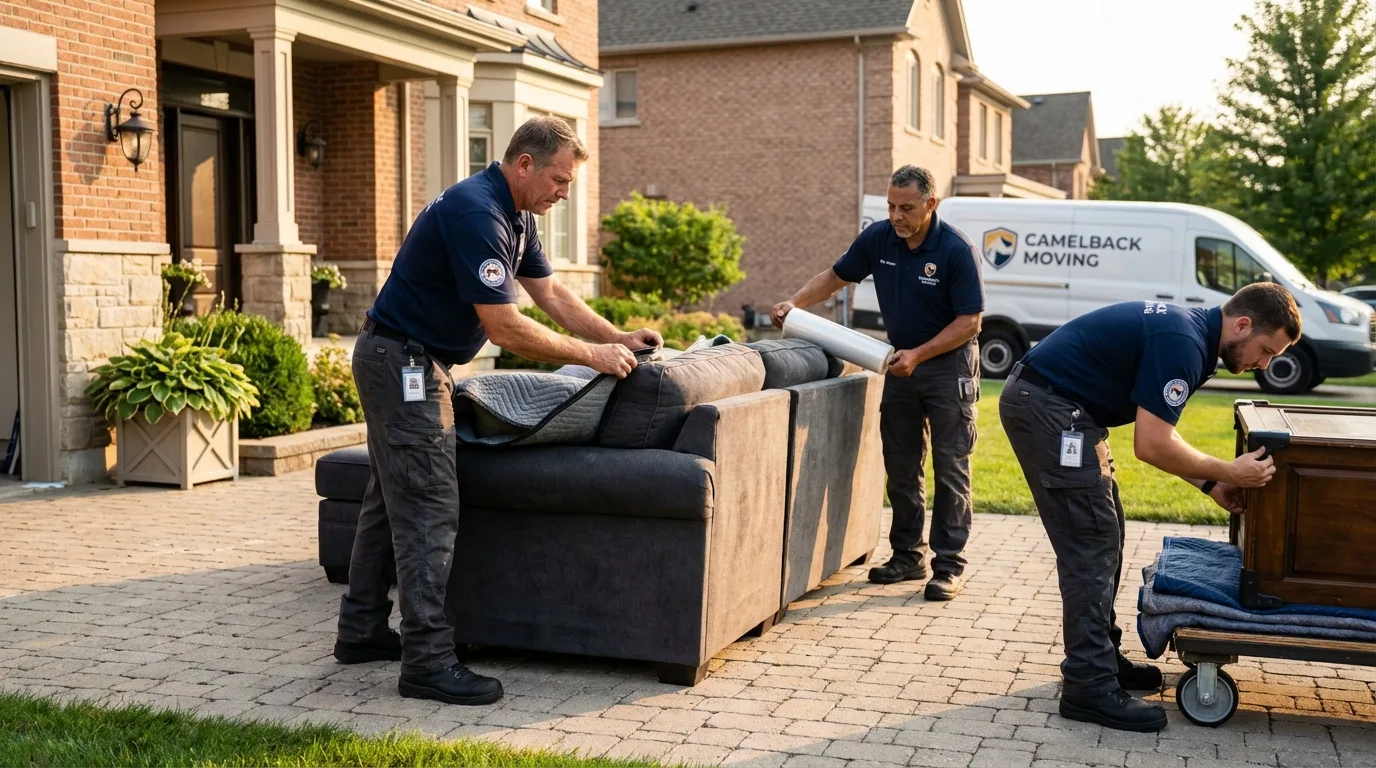 Large estate moving crew wrapping furniture in Shamrock, TX