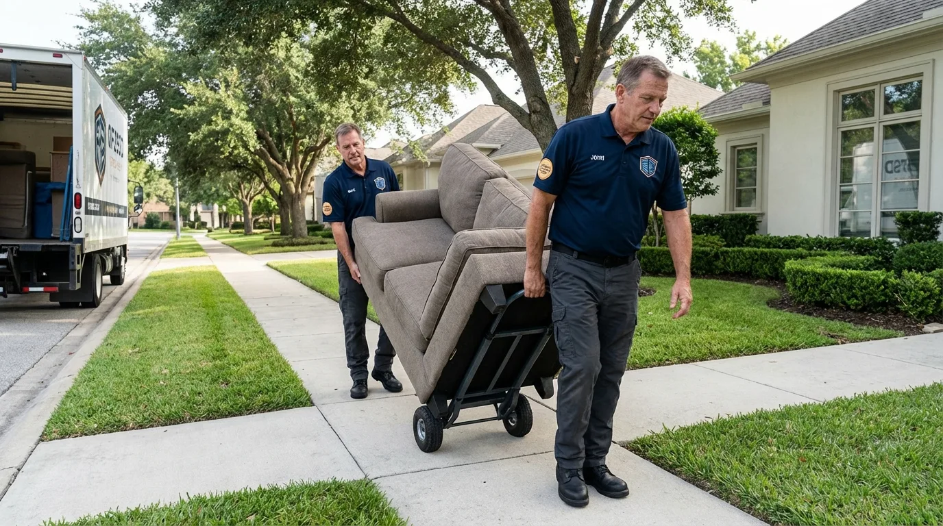 Local residential moving crew loading furniture in Shamrock, TX