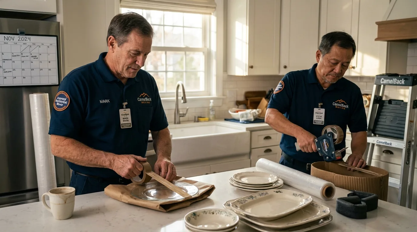 Professional crew packing kitchen dishware in Shamrock, TX