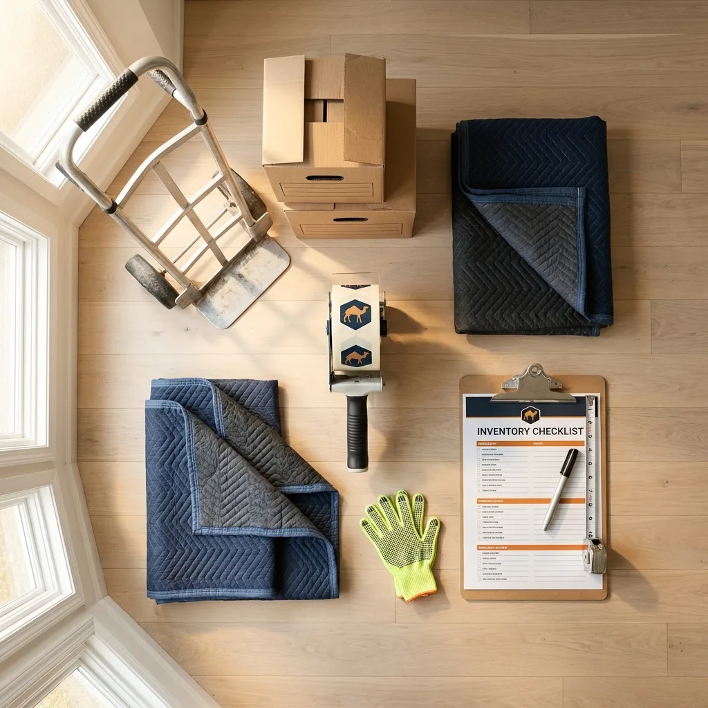 Professional moving supplies and packing materials layout for Shamrock residential relocations